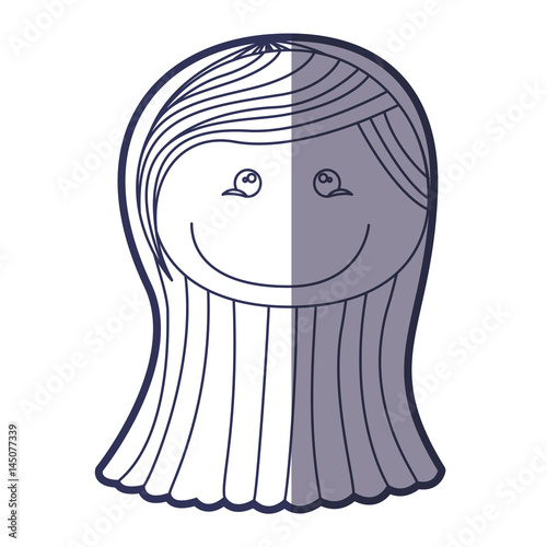 blue color contour caricature front face girl with long straight hair vector illustration