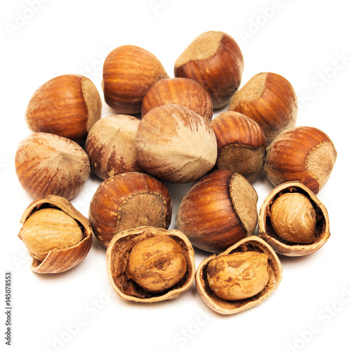 Hazelnut isolated on a white background. Nuts. Flat lay, top view