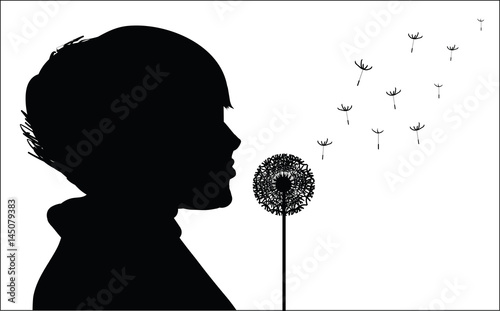 Picture of a girl who breathes fluff dandelions, vector illustration