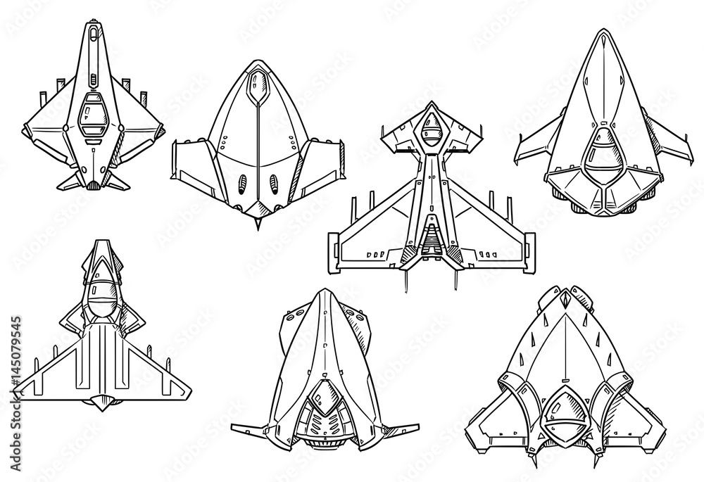 Cartoon Vector Set of Spaceship Spacecraft Designs