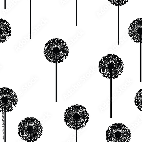 Seamless texture pattern dandelion on a white background, vector illustration