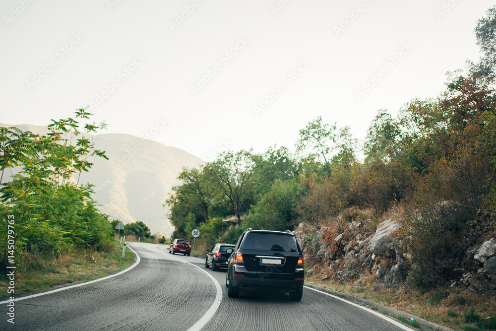 The car rides on mountain roads in Montenegro