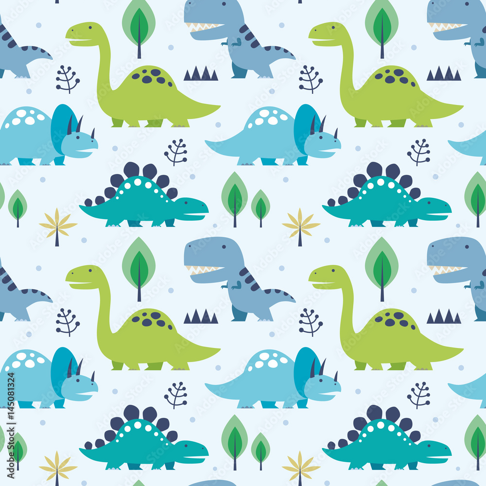 Vector illustration seamless pattern with Dinosaurs