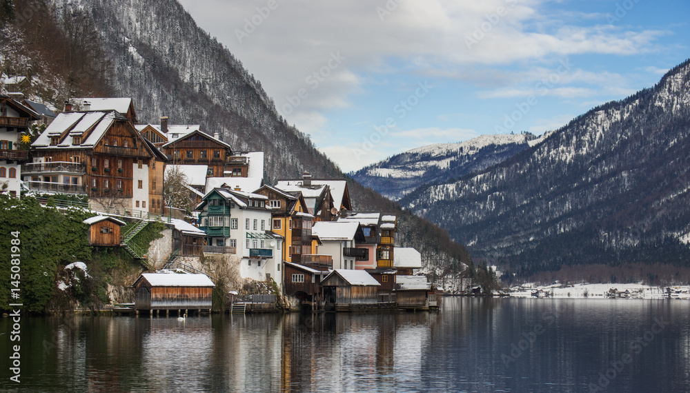 Winter View Of Hallstatt , Hallstatt , Austria Winter View Of Hallstatt , Hallstatt , Austria