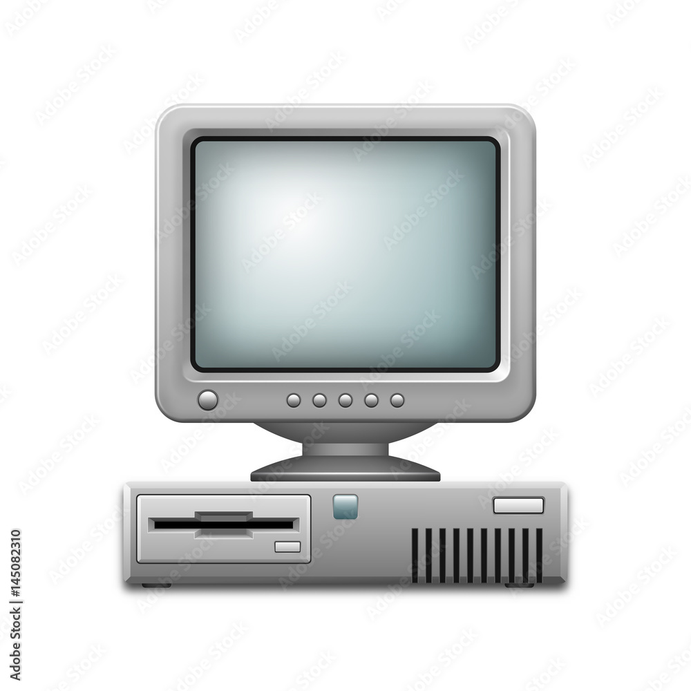Vector illustration of an old personal computer with a monitor isolated on a white background Vector illustration of an old personal computer with a monitor isolated on a white background