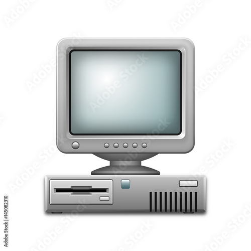 Vector illustration of an old personal computer with a monitor isolated on a white background