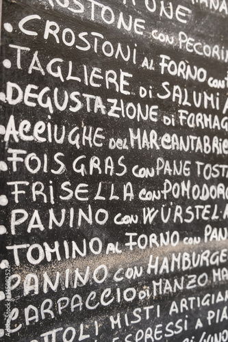 Italian menu restaurant in Tuscany