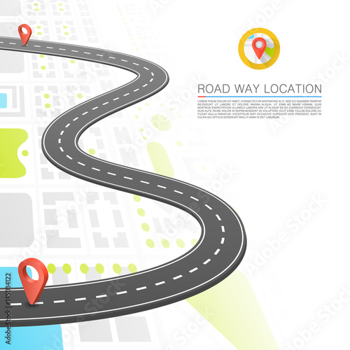 Paved path on the road, Road point location, Vector background