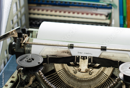 Dear Reader:Vintage inscription made by old typewriter