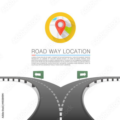 Road choice, Road arrow cover, Road way location, Vector background