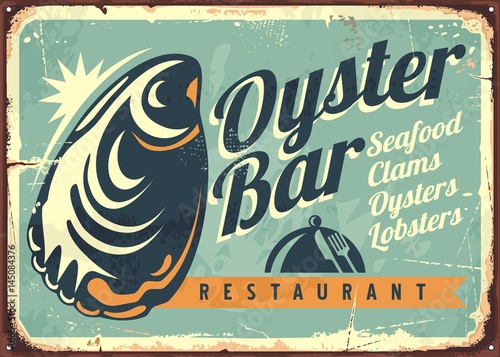 Oyster bar creative retro sign design template