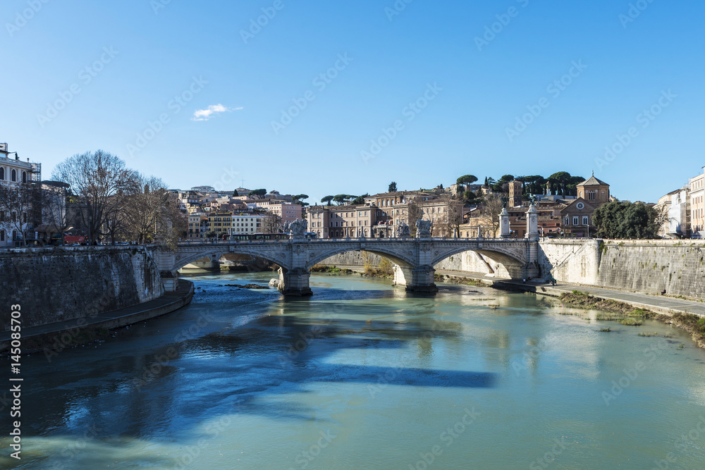 Bridge over the Tiber River in Rome, Italy