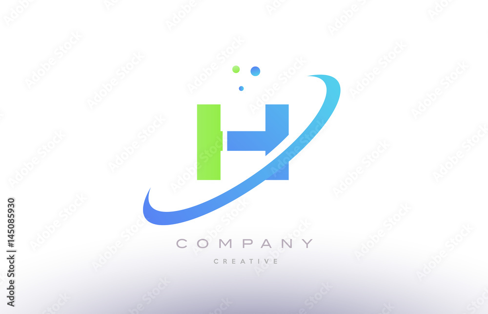 h alphabet green blue swoosh letter logo icon design