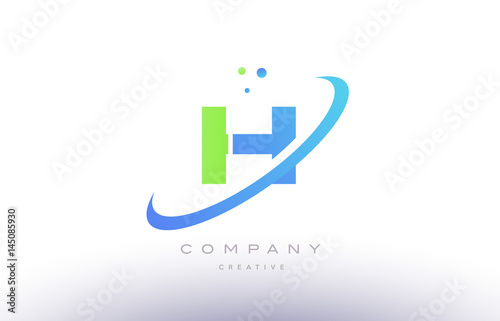 Fototapeta Naklejka Na Ścianę i Meble -  h alphabet green blue swoosh letter logo icon design