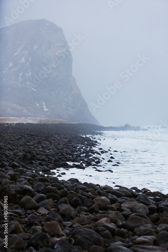 The stony coast of Norway in winter