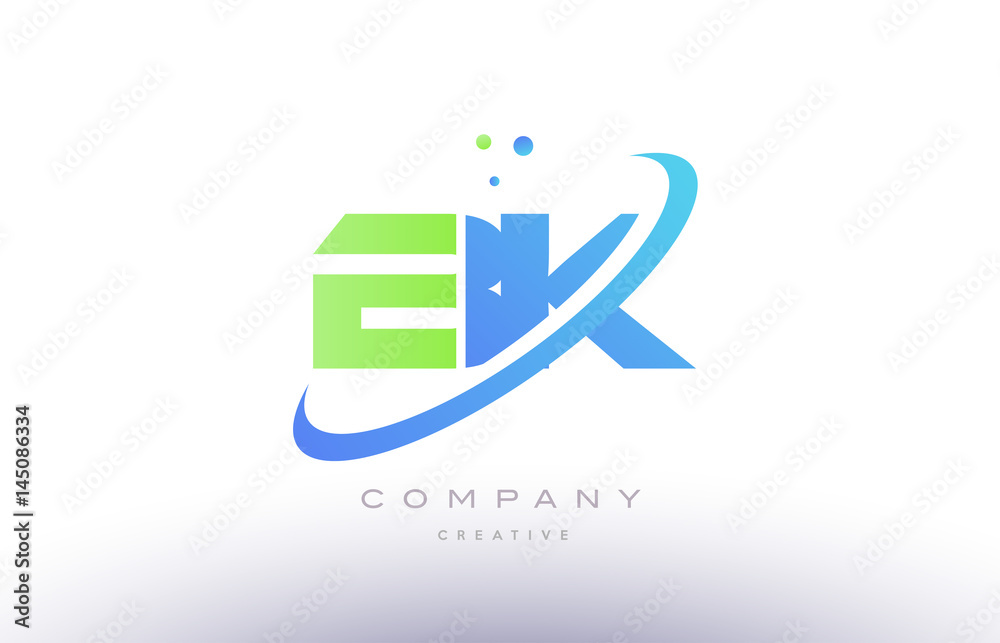 bk b k alphabet green blue swoosh letter logo icon design