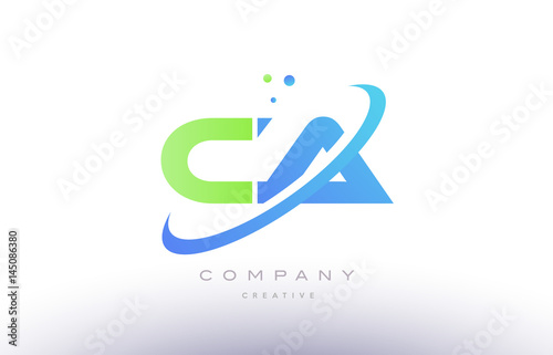 ca c a alphabet green blue swoosh letter logo icon design