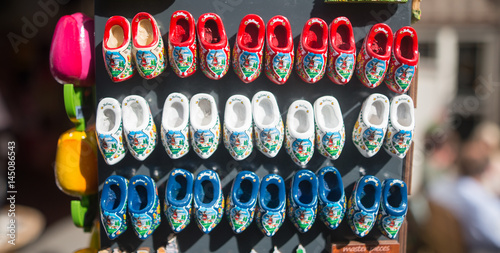Volendam , Netherlands - June 3 : Famous Dutch wooden shoes for sale June 3 , 2015