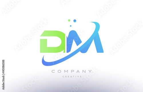 dm d m alphabet green blue swoosh letter logo icon design