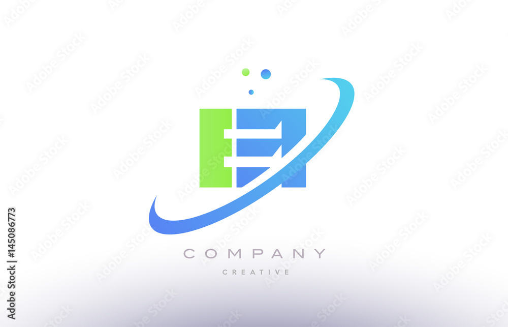 ei e i alphabet green blue swoosh letter logo icon design