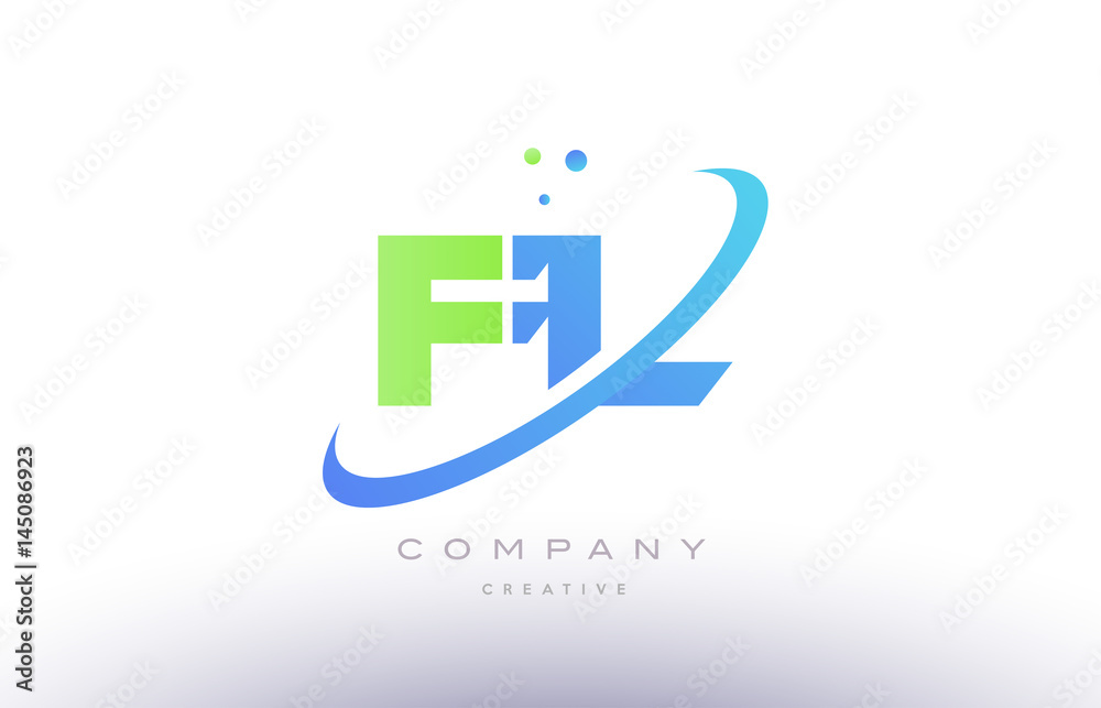 fl f l alphabet green blue swoosh letter logo icon design