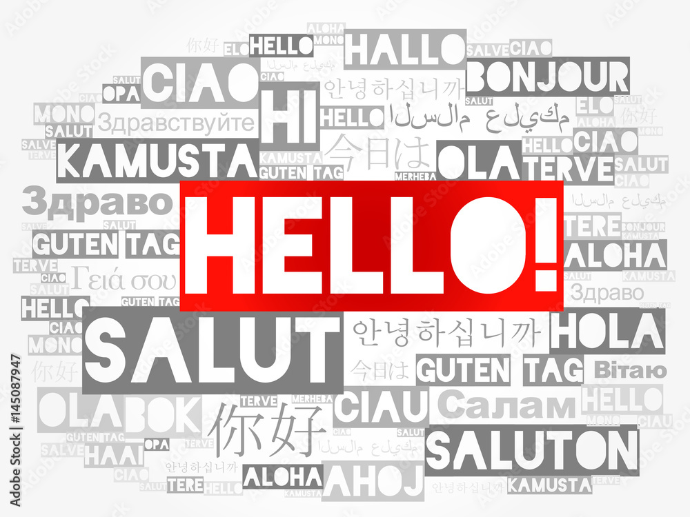 Obraz premium Hello word cloud in different languages of the world, background concept