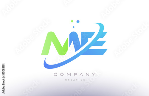 me m e alphabet green blue swoosh letter logo icon design