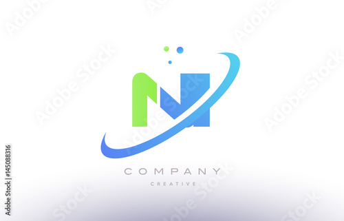 ni n i alphabet green blue swoosh letter logo icon design
