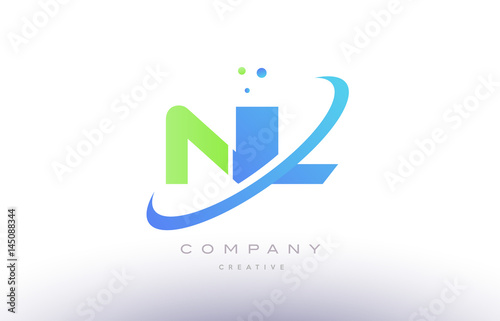 nl n l alphabet green blue swoosh letter logo icon design