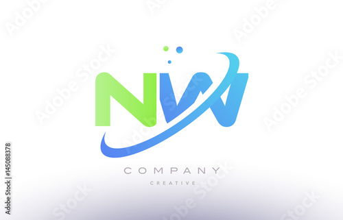 nw n w alphabet green blue swoosh letter logo icon design