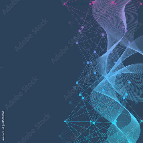 Geometric abstract background with connected line and dots. Scientific concept for your design. Vector illustration
