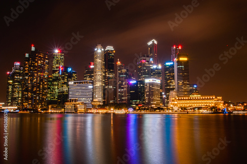 Singapore cityscape at night, Central Business District, Marina Bay 