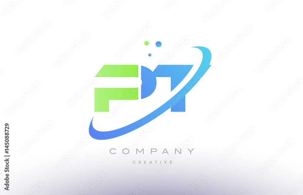 pt p t alphabet green blue swoosh letter logo icon design