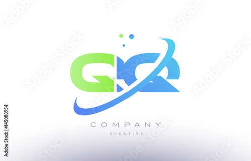 qq q q alphabet green blue swoosh letter logo icon design