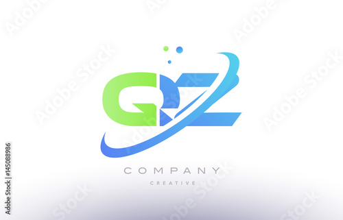 qz q z alphabet green blue swoosh letter logo icon design