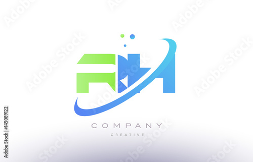rh r h alphabet green blue swoosh letter logo icon design
