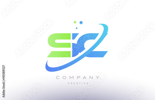 sc s c alphabet green blue swoosh letter logo icon design