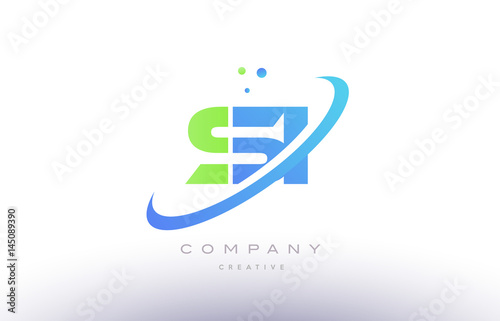 si s i alphabet green blue swoosh letter logo icon design