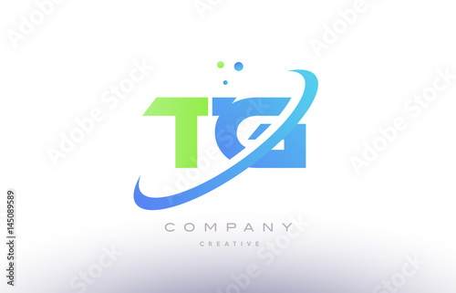 tg t g alphabet green blue swoosh letter logo icon design