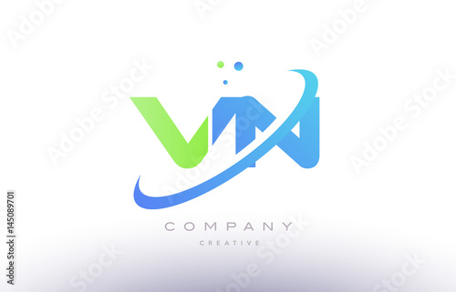 vn v n alphabet green blue swoosh letter logo icon design photo