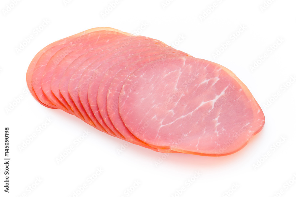 Pork ham slices isolated on white background. Pork ham slices isolated on white background.