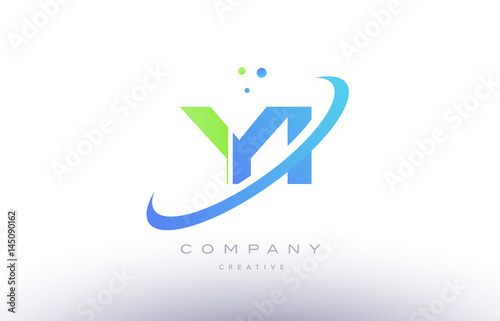 yi y i alphabet green blue swoosh letter logo icon design