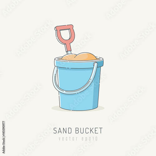 Sand bucket with shovel vector illustration in scribble linework style 