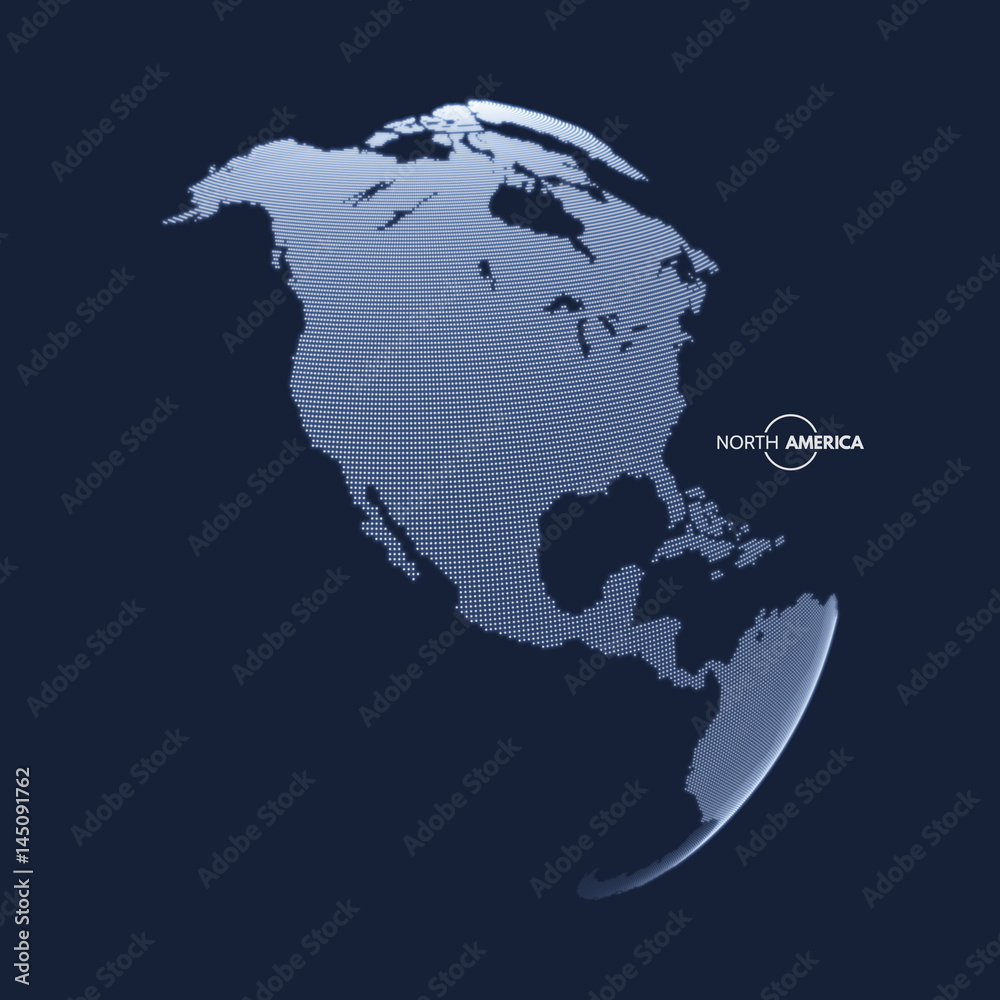 Naklejka premium North America. Earth globe. Global business marketing concept. Dotted style. Design for education, science, web presentations.