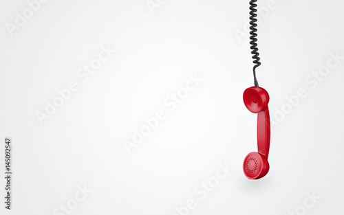 Vintage red phone reciever on white background. 3d rendering photo