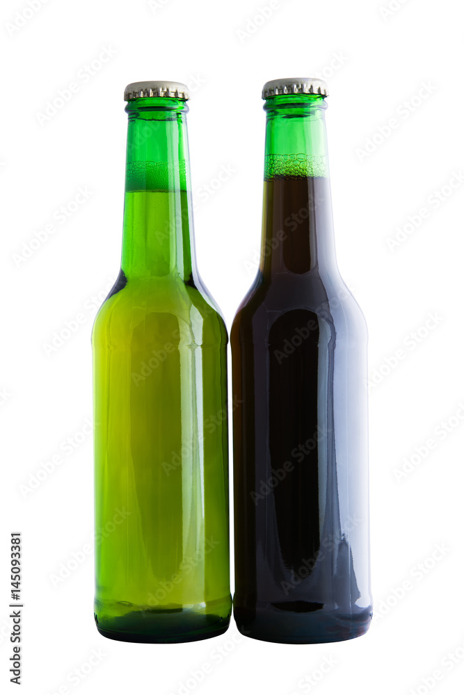green bottle with beer isolated on white background