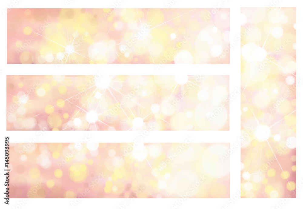Vector pink and yellow colors, bokeh, sparkle banners.