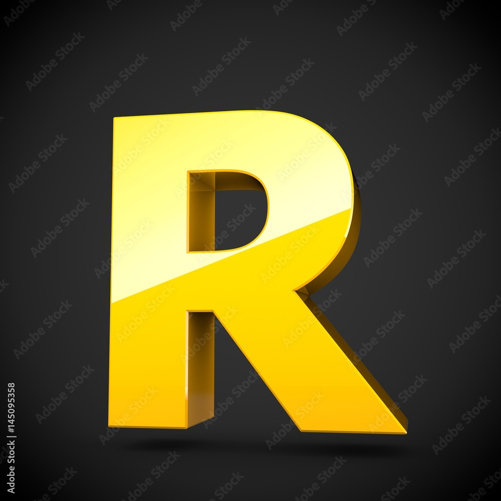 Glossy yellow paint letter R uppercase with softbox reflection Glossy yellow paint letter R uppercase with softbox reflection