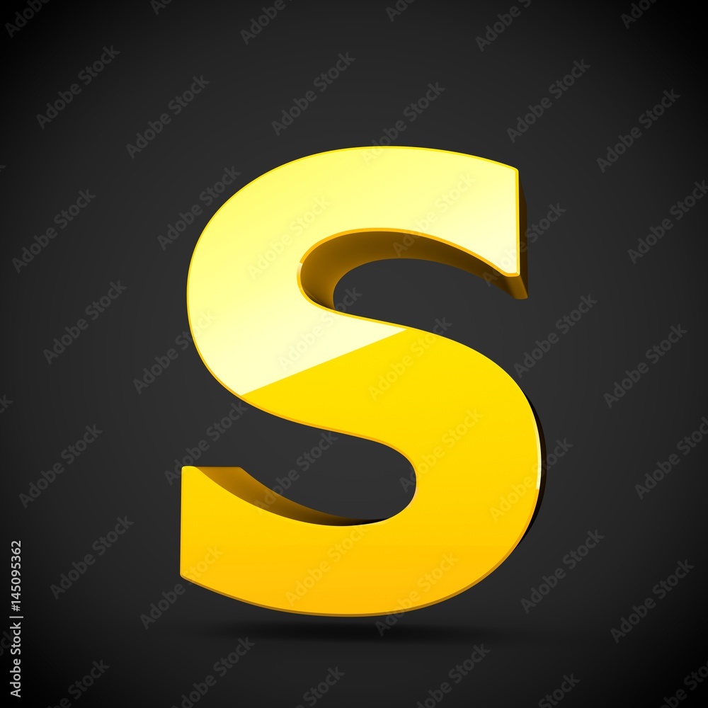 Glossy yellow paint letter S uppercase with softbox reflection Glossy yellow paint letter S uppercase with softbox reflection