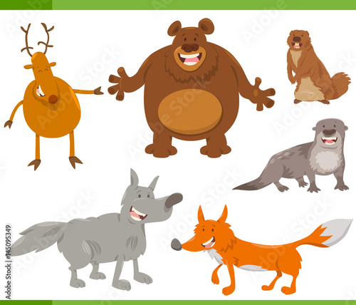 happy wild animal characters set